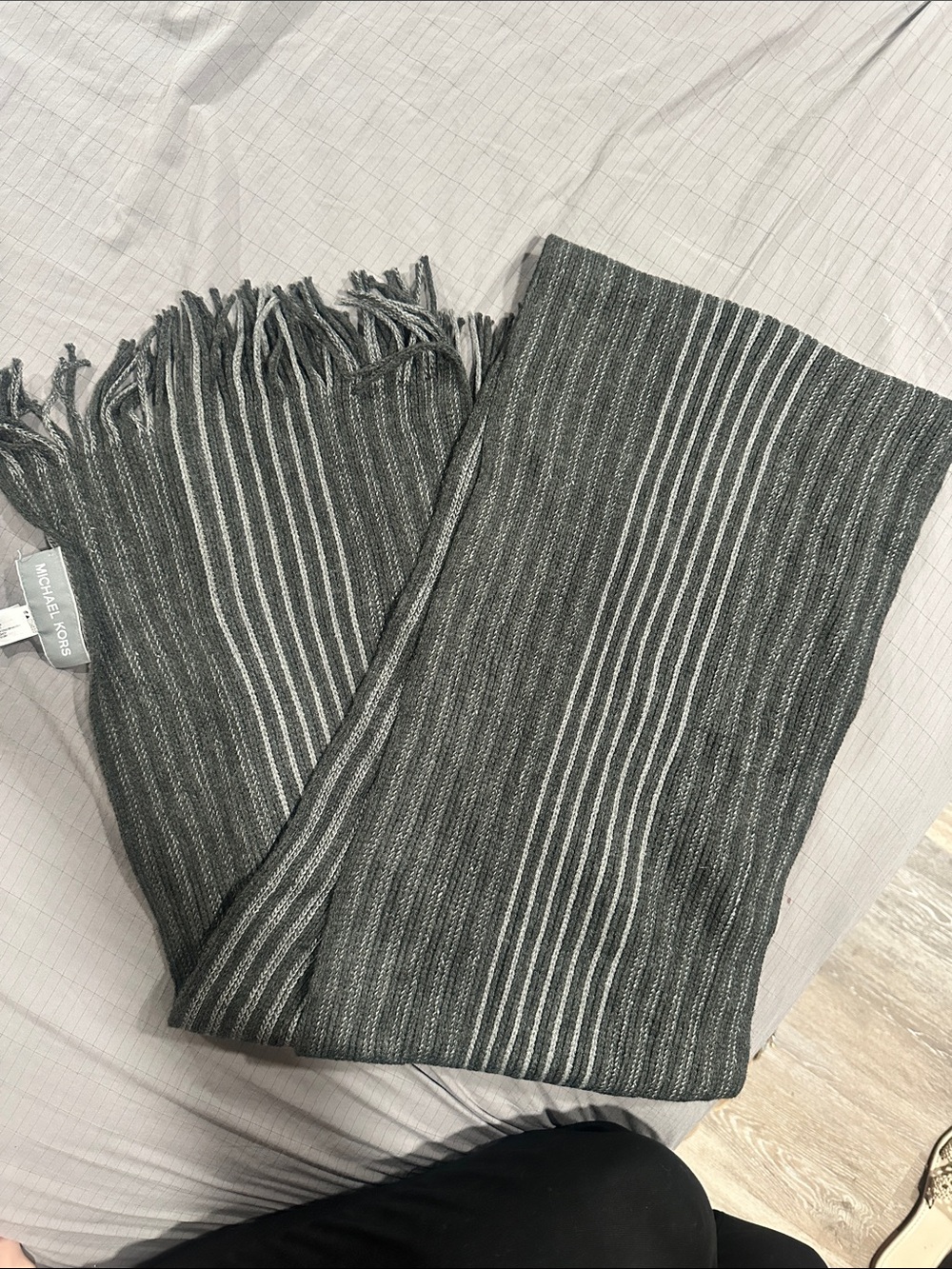 Michael Kors Striped Gray Fringe Scarf